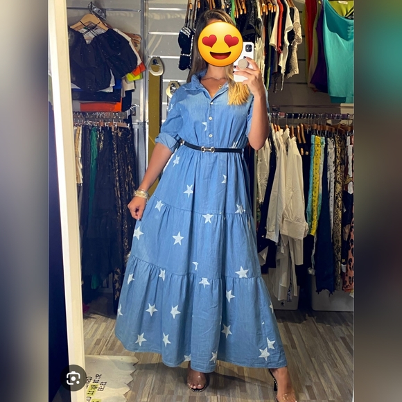 In Italy Dresses & Skirts - In Italy Women's Star-Patterned Blue Maxi Dress Size M (No Belt)